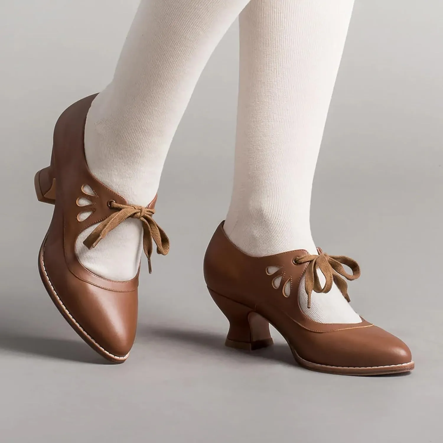 1920S Shoe for Women Vintage Mary Janes Lace Up Bridal Shoes Closed Toe Dress Shoe Chunky Heel Pumps Wedding Shoes