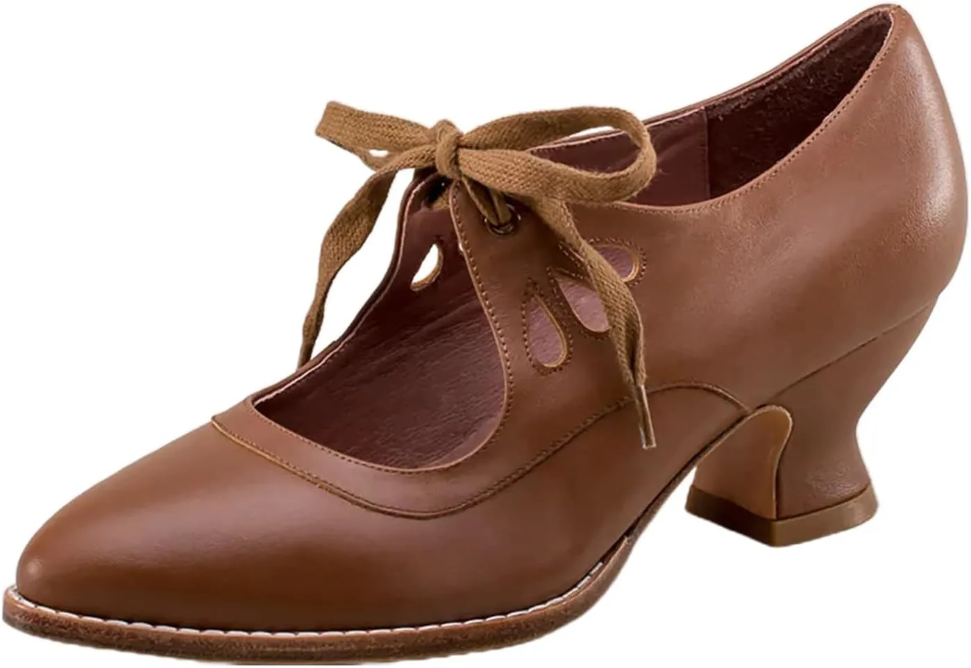 1920S Shoe for Women Vintage Mary Janes Lace Up Bridal Shoes Closed Toe Dress Shoe Chunky Heel Pumps Wedding Shoes