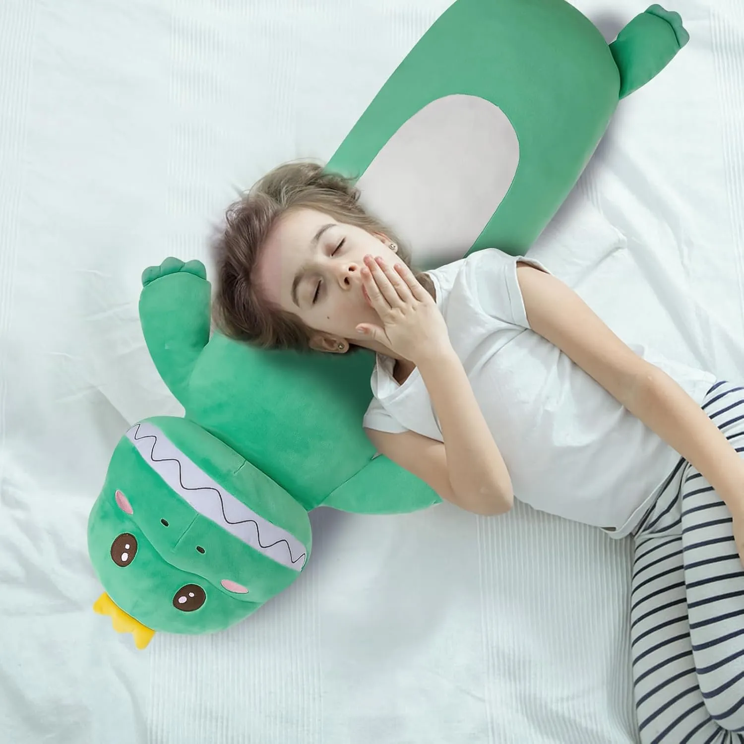 22'' Long Dinosaur Plush Body Pillow, Cute Green Dinosaur Stuffed Animals, Soft Body Pillow Dinosaur Squishy Plushies Toy, Gifts for Kids Boys Girls, Birthdays