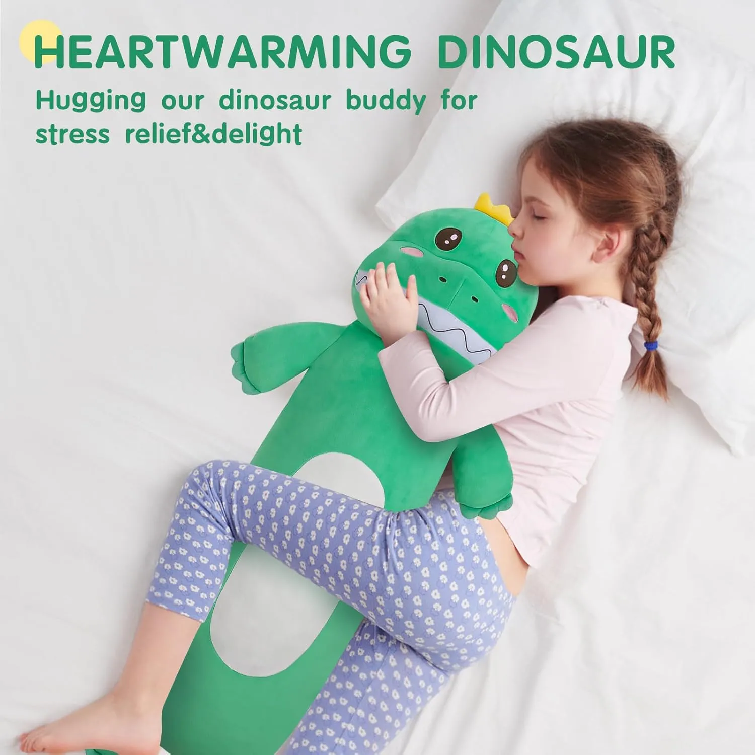 22'' Long Dinosaur Plush Body Pillow, Cute Green Dinosaur Stuffed Animals, Soft Body Pillow Dinosaur Squishy Plushies Toy, Gifts for Kids Boys Girls, Birthdays