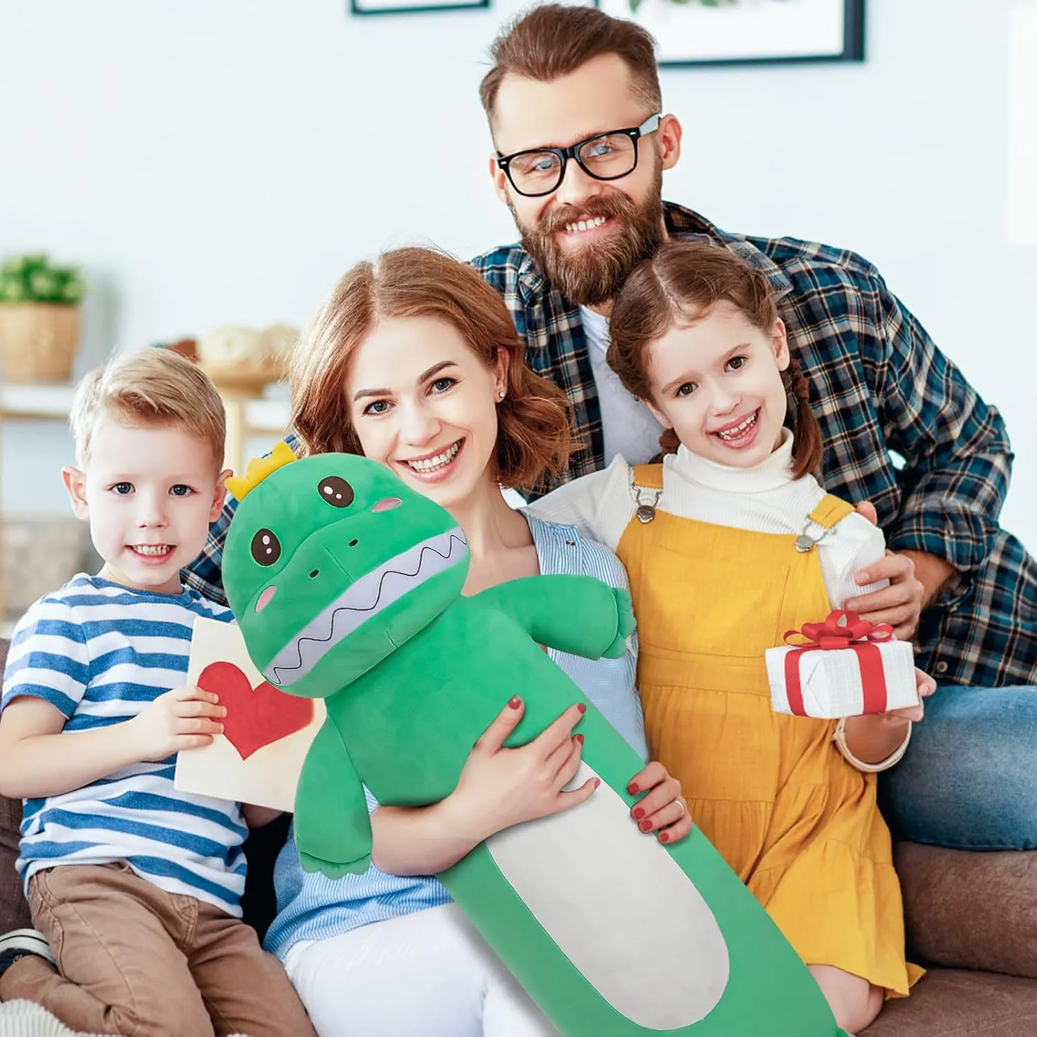 22'' Long Dinosaur Plush Body Pillow, Cute Green Dinosaur Stuffed Animals, Soft Body Pillow Dinosaur Squishy Plushies Toy, Gifts for Kids Boys Girls, Birthdays