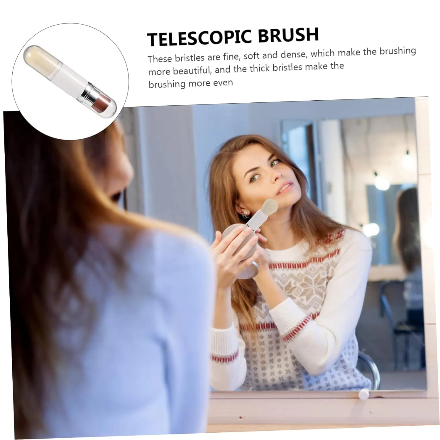 2pcs Telescopic Makeup Brush Tool Portable Brush Soft Man-made Fibers for Precision Highlighting under Eye Concealer for Makeup Artists Beginners