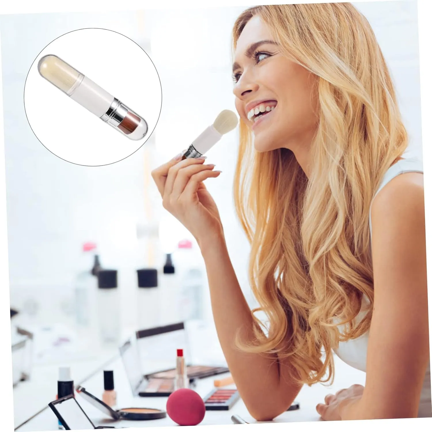 2pcs Telescopic Makeup Brush Tool Portable Brush Soft Man-made Fibers for Precision Highlighting under Eye Concealer for Makeup Artists Beginners