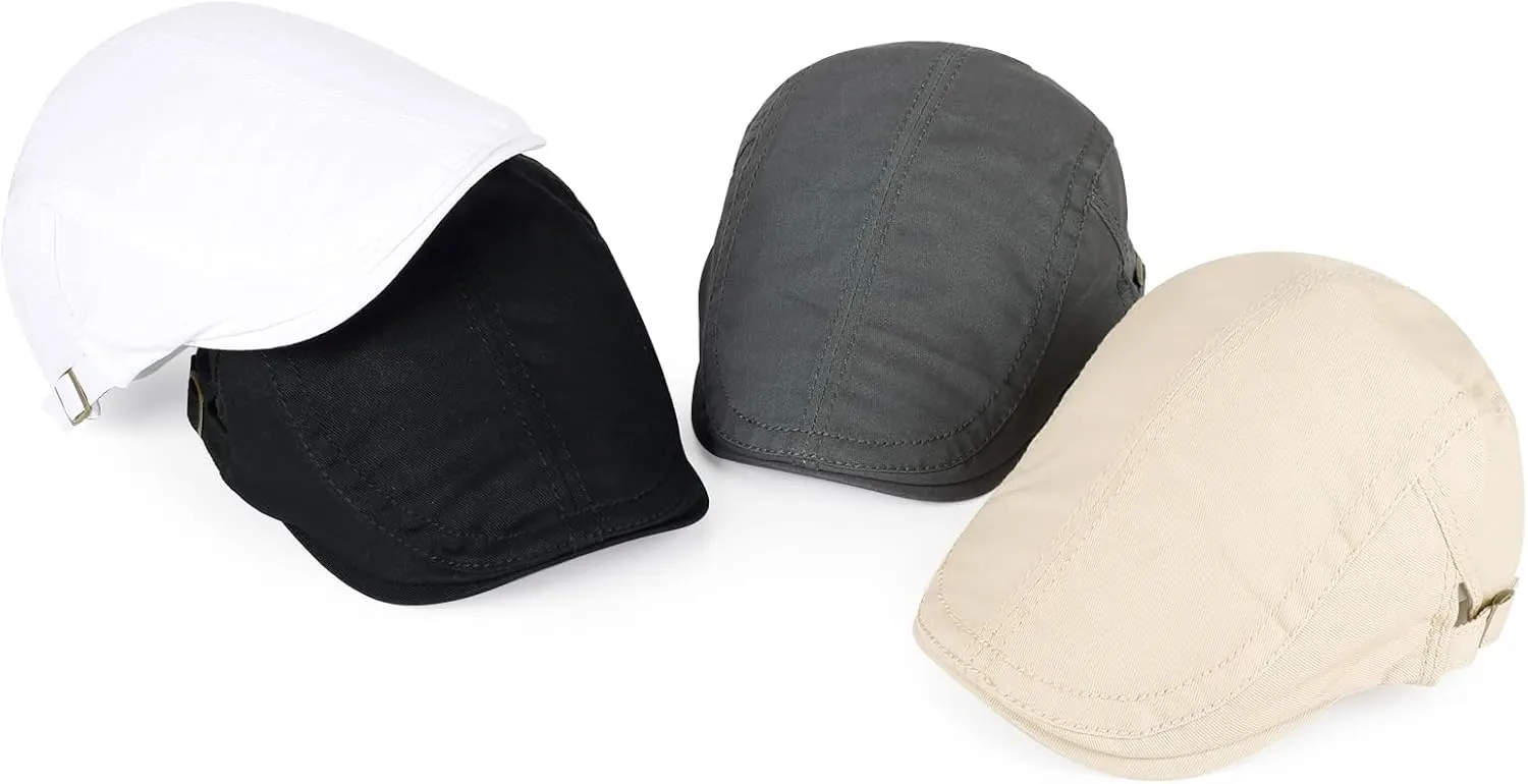3Pcs Cotton Newsboy Hat for Men Cool Adjustable Flat Cap