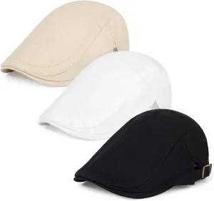 3Pcs Cotton Newsboy Hat for Men Cool Adjustable Flat Cap