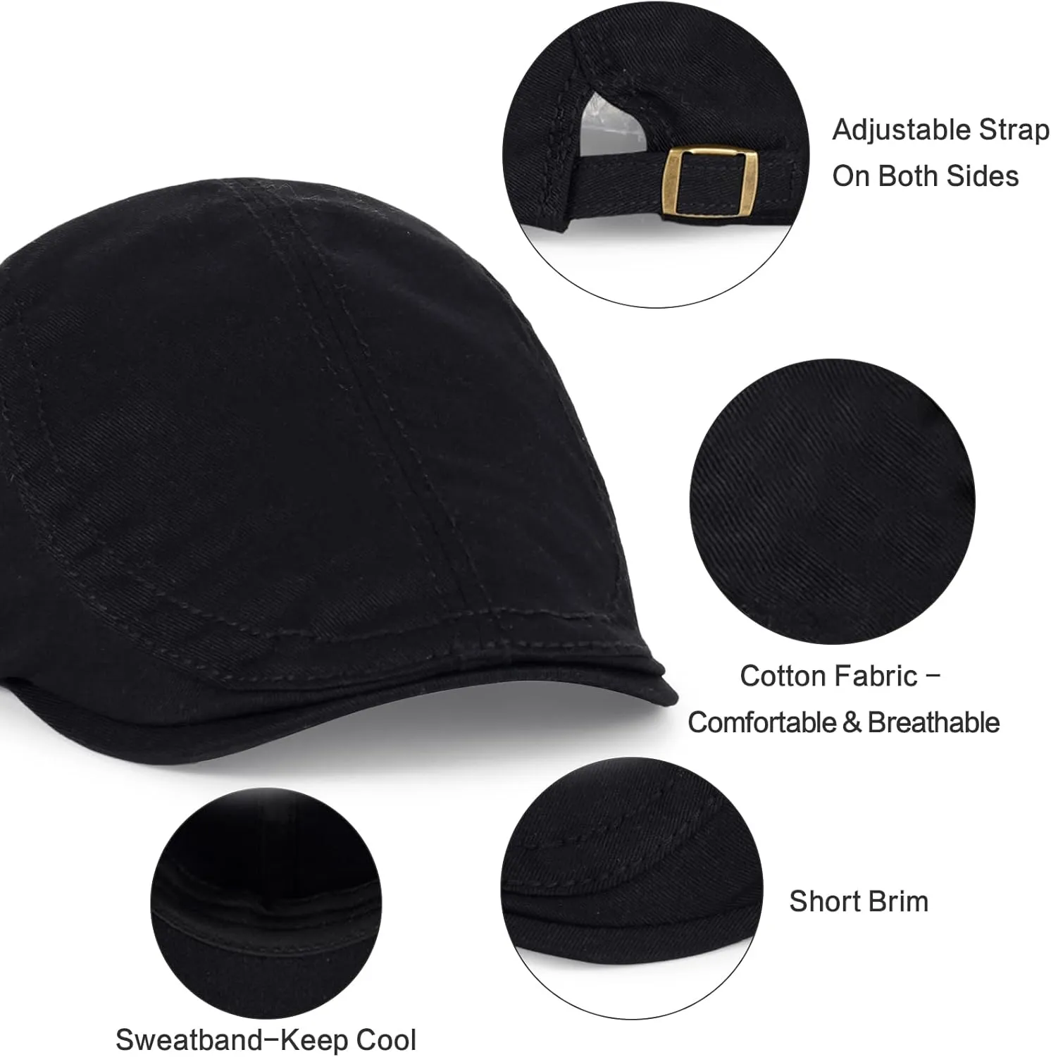 3Pcs Cotton Newsboy Hat for Men Cool Adjustable Flat Cap