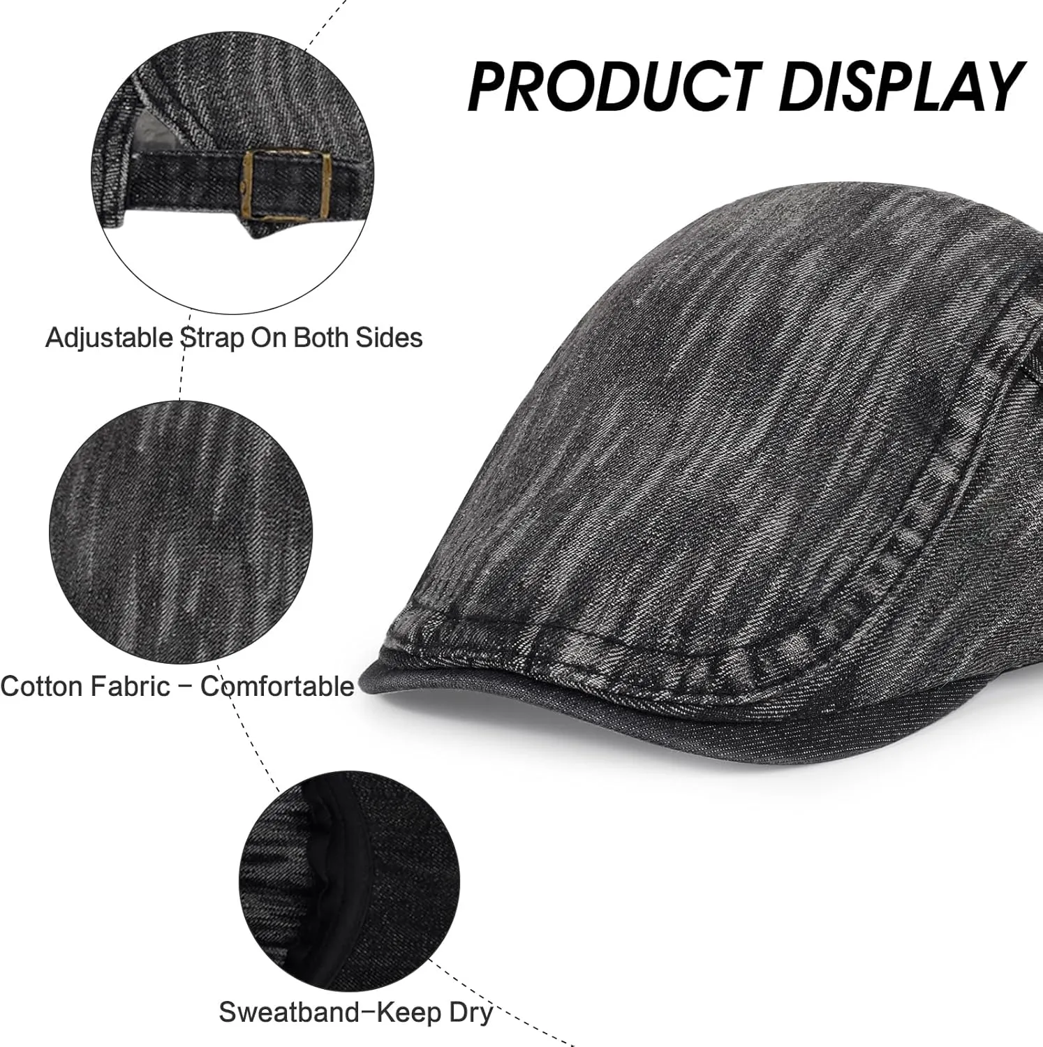 3Pcs Men's Newsboy Caps Washing Cotton Cooling Lightweight Scally Cap for Men Adjustable Flat Cap
