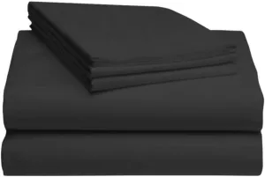 800-Thread-Count 100% Cotton Sheet Pure Black King-Sheets Set, 4-Piece Long-Staple Cotton Best-Bedding Sheets for Bed, Soft & Silky Sateen Weave Fits Mattress Upto 16'' Deep Pocket