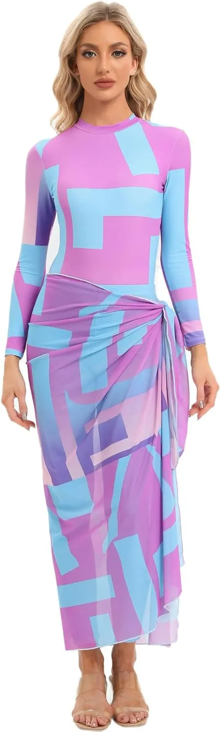 ABAFIP Women's Modest Muslim Swimwear Rash Guard Long Sleeve Swimsuit Pants Skirt Sarong Cover ups Bathing Suit