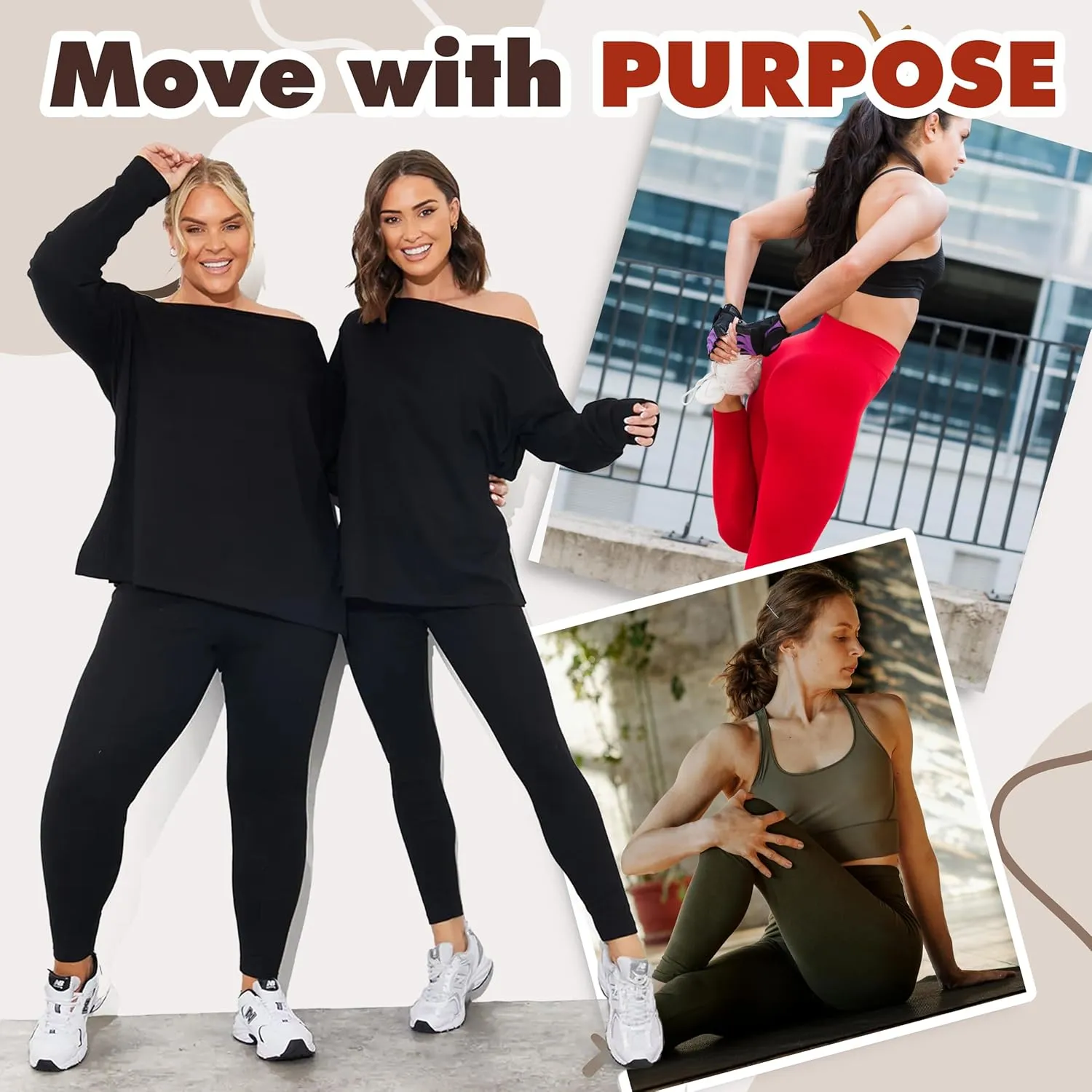 Active Club 3 or 6-Pack Fleece Lined Leggings for Women, High-Waisted Women’s Leggings with Wide Waistband and Fleece Lining