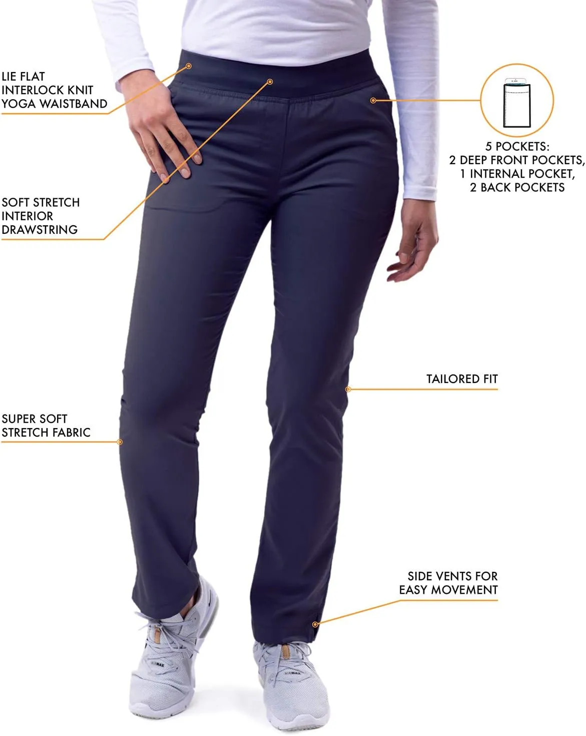 Adar Pro Scrubs for Women - Skinny Leg Yoga Scrub Pants