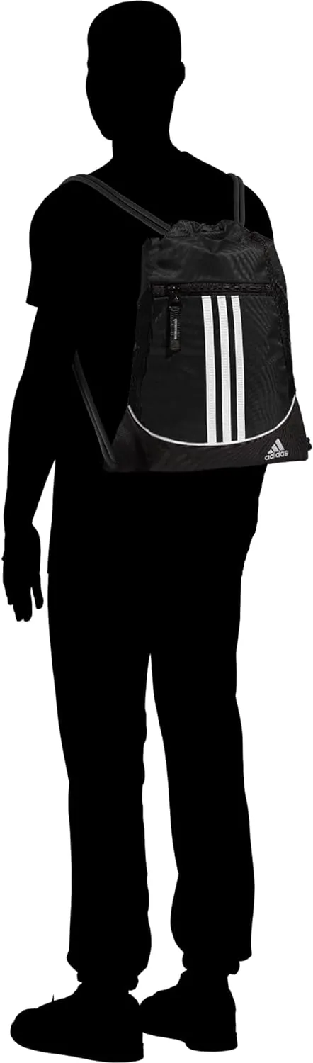 adidas Alliance Sackpack, Drawstring, Lightweight Small Gym Bag for Women, Soccer Backpack, Black, One Size