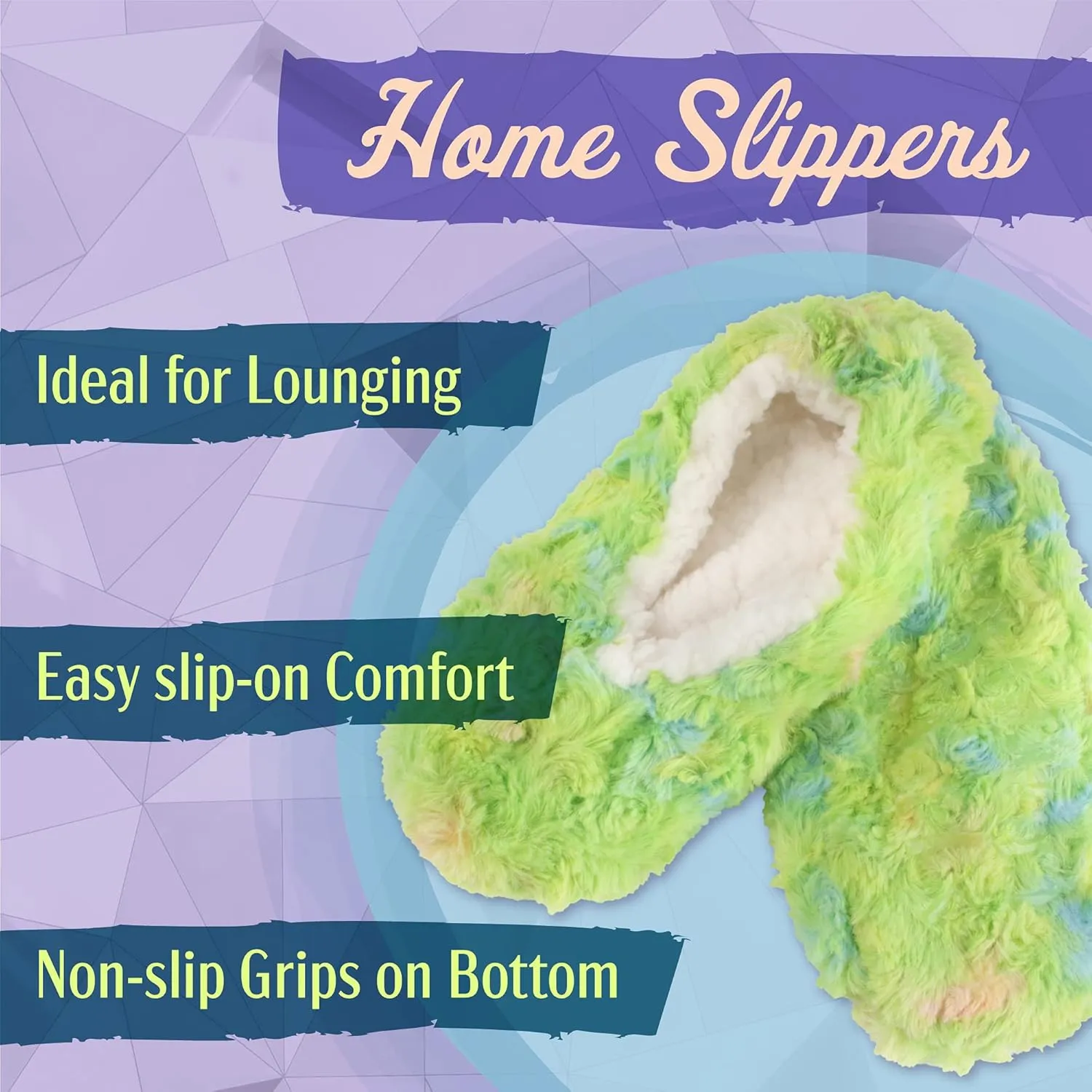 Adult Super Soft Warm Cozy Fuzzy Tie Dye Slippers Non-Slip Lined Socks, Indoor Travel Home Slippers, 2 Pairs