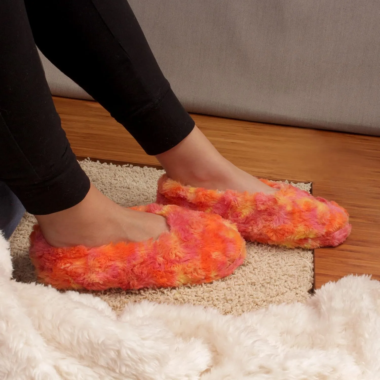 Adult Super Soft Warm Cozy Fuzzy Tie Dye Slippers Non-Slip Lined Socks, Indoor Travel Home Slippers, 2 Pairs