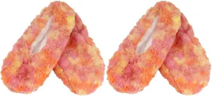 Adult Super Soft Warm Cozy Fuzzy Tie Dye Slippers Non-Slip Lined Socks, Indoor Travel Home Slippers, 2 Pairs