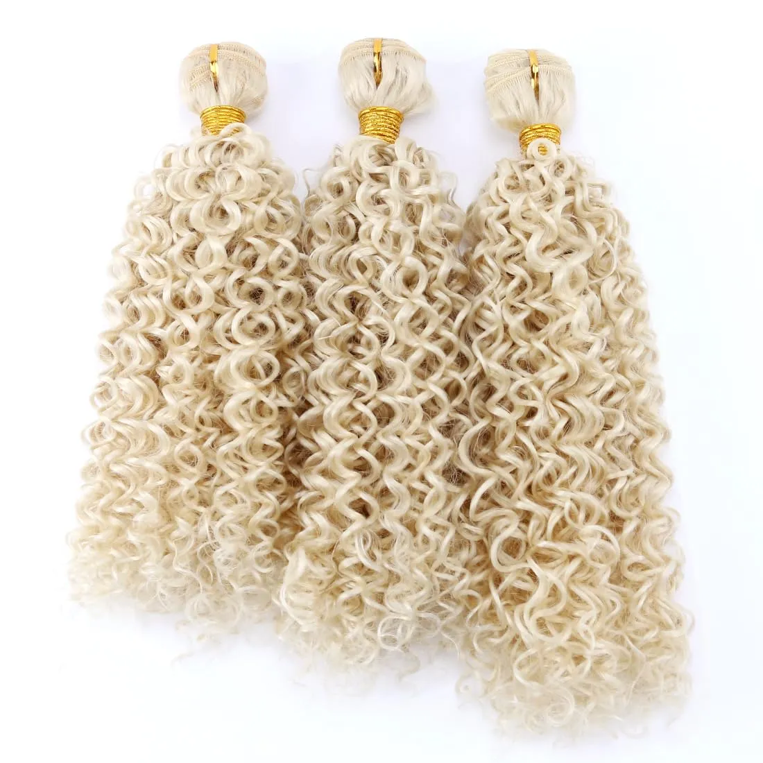 Afro Kinky Curly Synthetic Hair Weave 3 Bundles 18 20 22 Inches Blonde 300 Gram Jerry Curly Bundle High Temperature Fiber Hair Extensions for Black Women Color 613