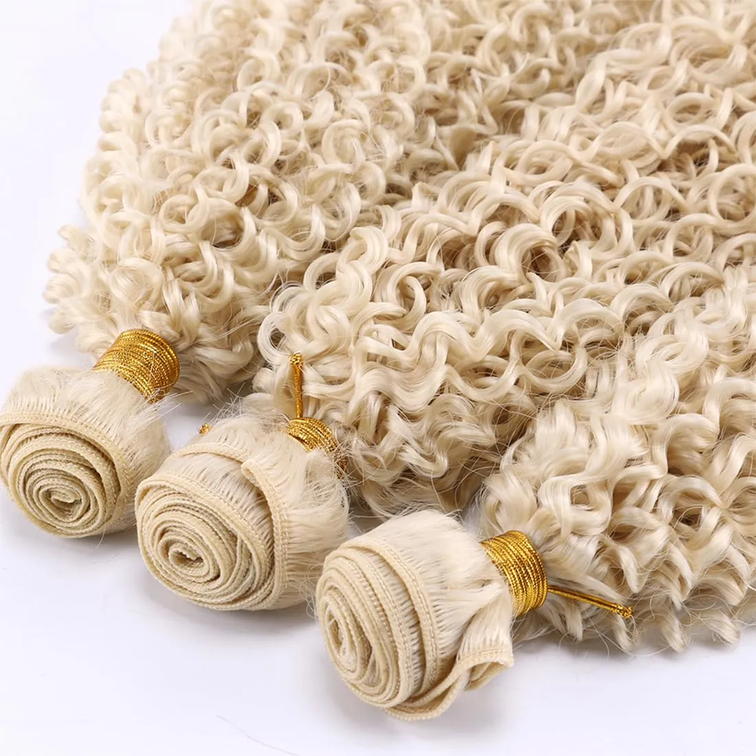 Afro Kinky Curly Synthetic Hair Weave 3 Bundles 18 20 22 Inches Blonde 300 Gram Jerry Curly Bundle High Temperature Fiber Hair Extensions for Black Women Color 613