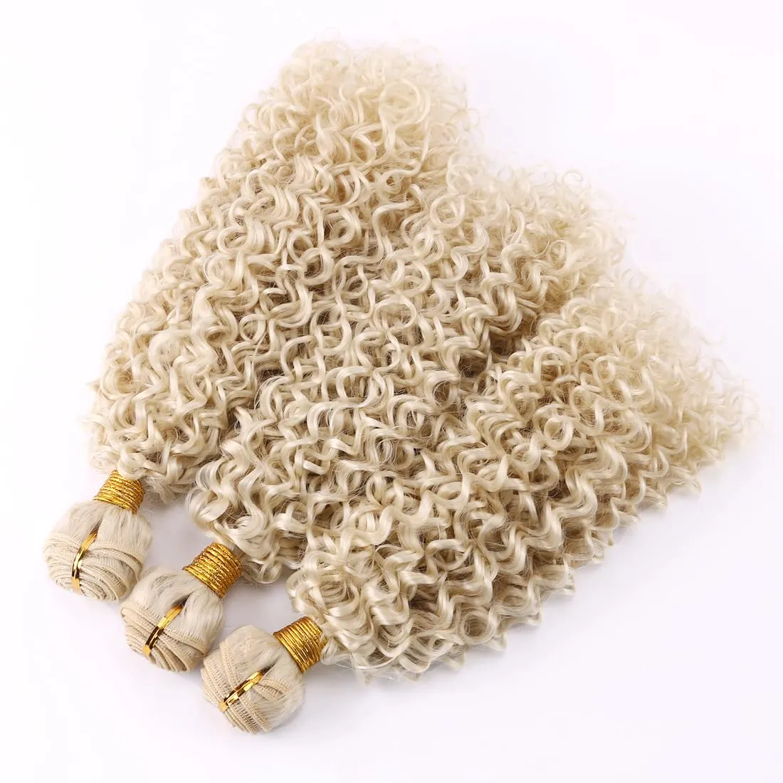 Afro Kinky Curly Synthetic Hair Weave 3 Bundles 18 20 22 Inches Blonde 300 Gram Jerry Curly Bundle High Temperature Fiber Hair Extensions for Black Women Color 613