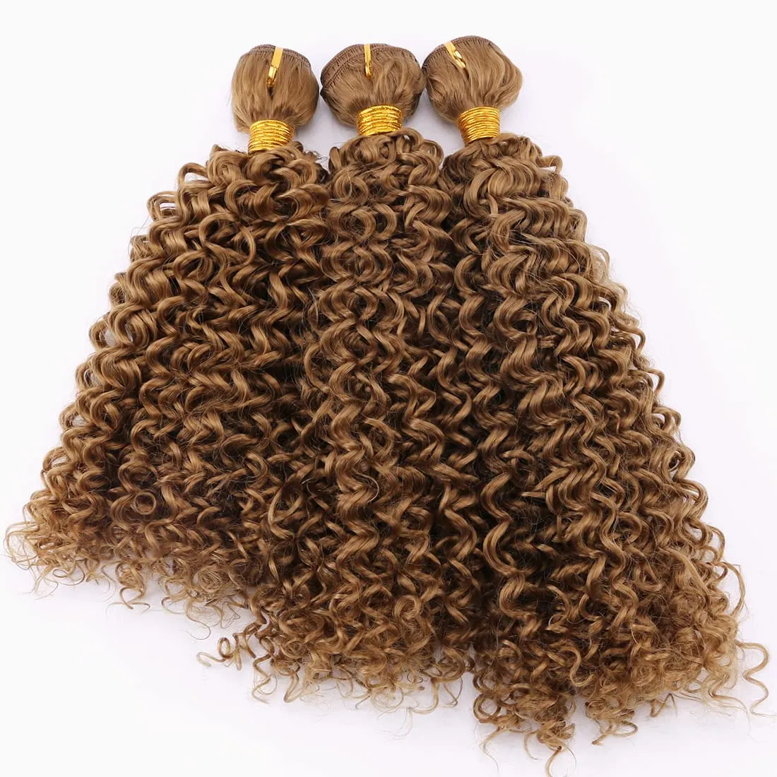Afro Kinky Curly Synthetic Hair Weave 3 Bundles 18 20 22 Inches Color Golden 300 Gram Jerry Curly Bundle High Temperature Fiber Hair Extensions for Black Women