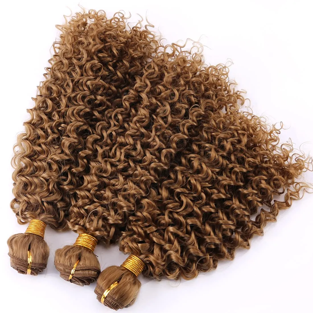 Afro Kinky Curly Synthetic Hair Weave 3 Bundles 18 20 22 Inches Color Golden 300 Gram Jerry Curly Bundle High Temperature Fiber Hair Extensions for Black Women