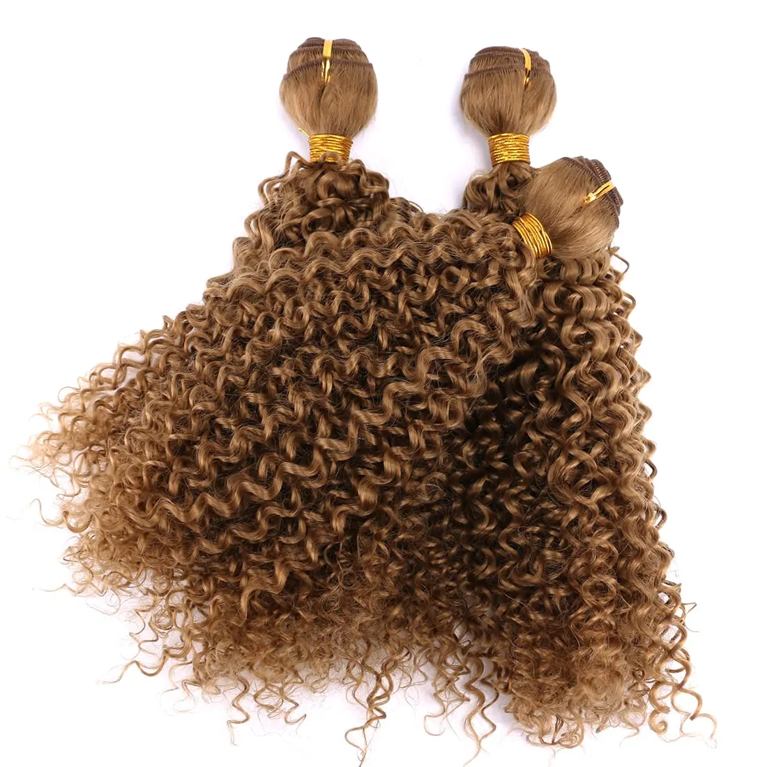 Afro Kinky Curly Synthetic Hair Weave 3 Bundles 18 20 22 Inches Color Golden 300 Gram Jerry Curly Bundle High Temperature Fiber Hair Extensions for Black Women