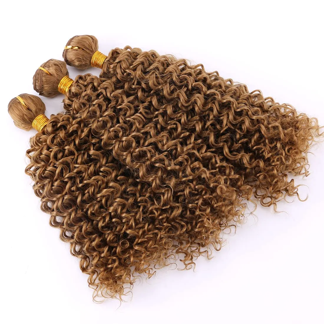 Afro Kinky Curly Synthetic Hair Weave 3 Bundles 18 20 22 Inches Color Golden 300 Gram Jerry Curly Bundle High Temperature Fiber Hair Extensions for Black Women