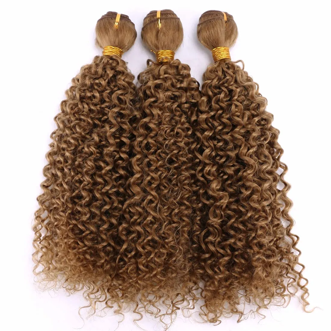 Afro Kinky Curly Synthetic Hair Weave 3 Bundles 18 20 22 Inches Color Golden 300 Gram Jerry Curly Bundle High Temperature Fiber Hair Extensions for Black Women