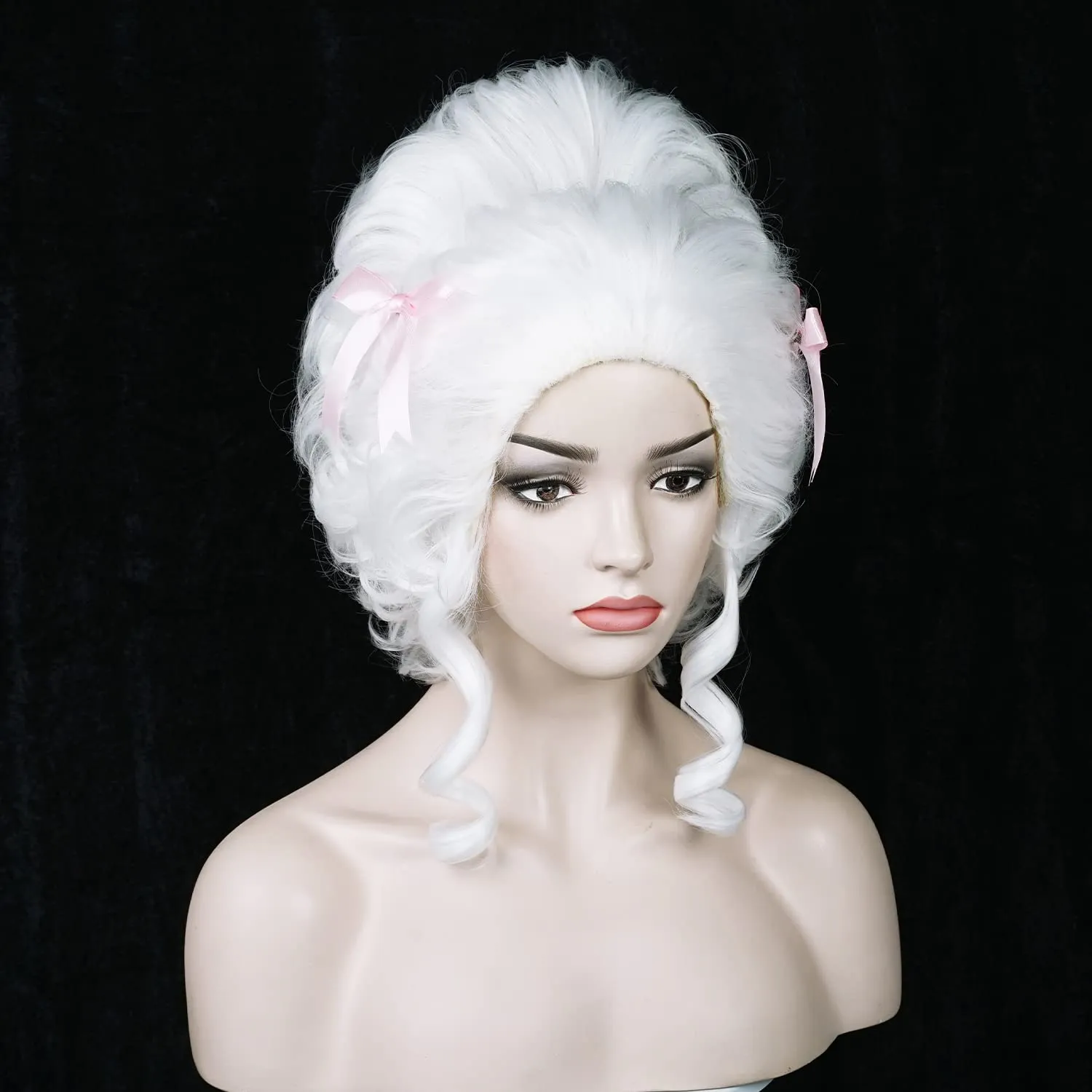 Aicos Ladies 18th Century White Wigs for Women White Curly Vintage Wig for Halloween Costume Ball Party