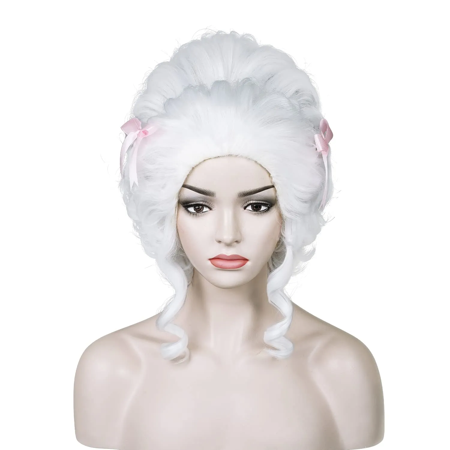 Aicos Ladies 18th Century White Wigs for Women White Curly Vintage Wig for Halloween Costume Ball Party