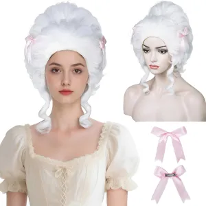 Aicos Ladies 18th Century White Wigs for Women White Curly Vintage Wig for Halloween Costume Ball Party