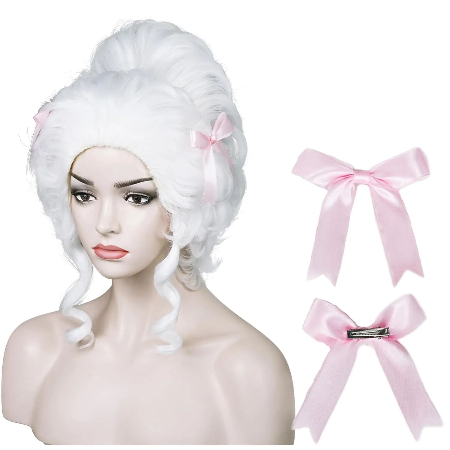 Aicos Ladies 18th Century White Wigs for Women White Curly Vintage Wig for Halloween Costume Ball Party