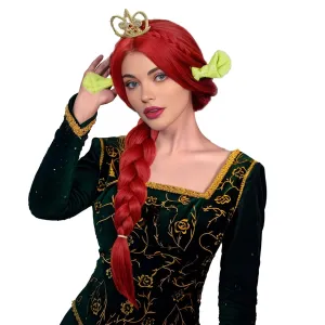 Aicos Red Braid Princess Wig for Women 29.5Inch Red Long Braid Wig with Crown and Ears for Halloween Costume Party