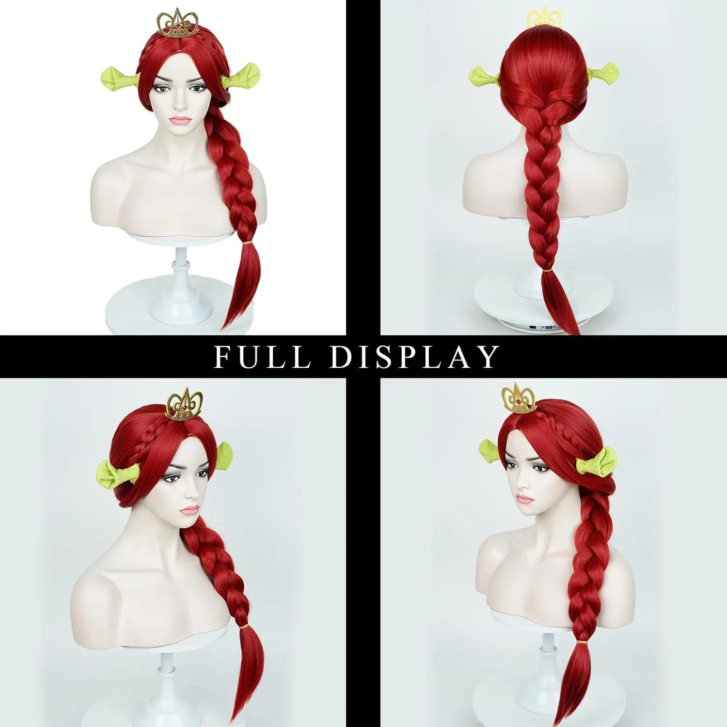 Aicos Red Braid Princess Wig for Women 29.5Inch Red Long Braid Wig with Crown and Ears for Halloween Costume Party