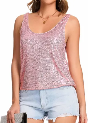 Ainuno Sequin Tops for Women Sparkly Tank Tops Sleeveless Sparkle Tanks Fashion Outfit Top