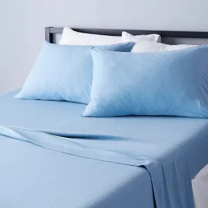 Amazon Basics 4 Piece Bed Sheets Set, 100% Cotton Jersey, Includes Super Soft, Flat and Fitted Sheets, Pillowcase, King, Sky Blue, Solid