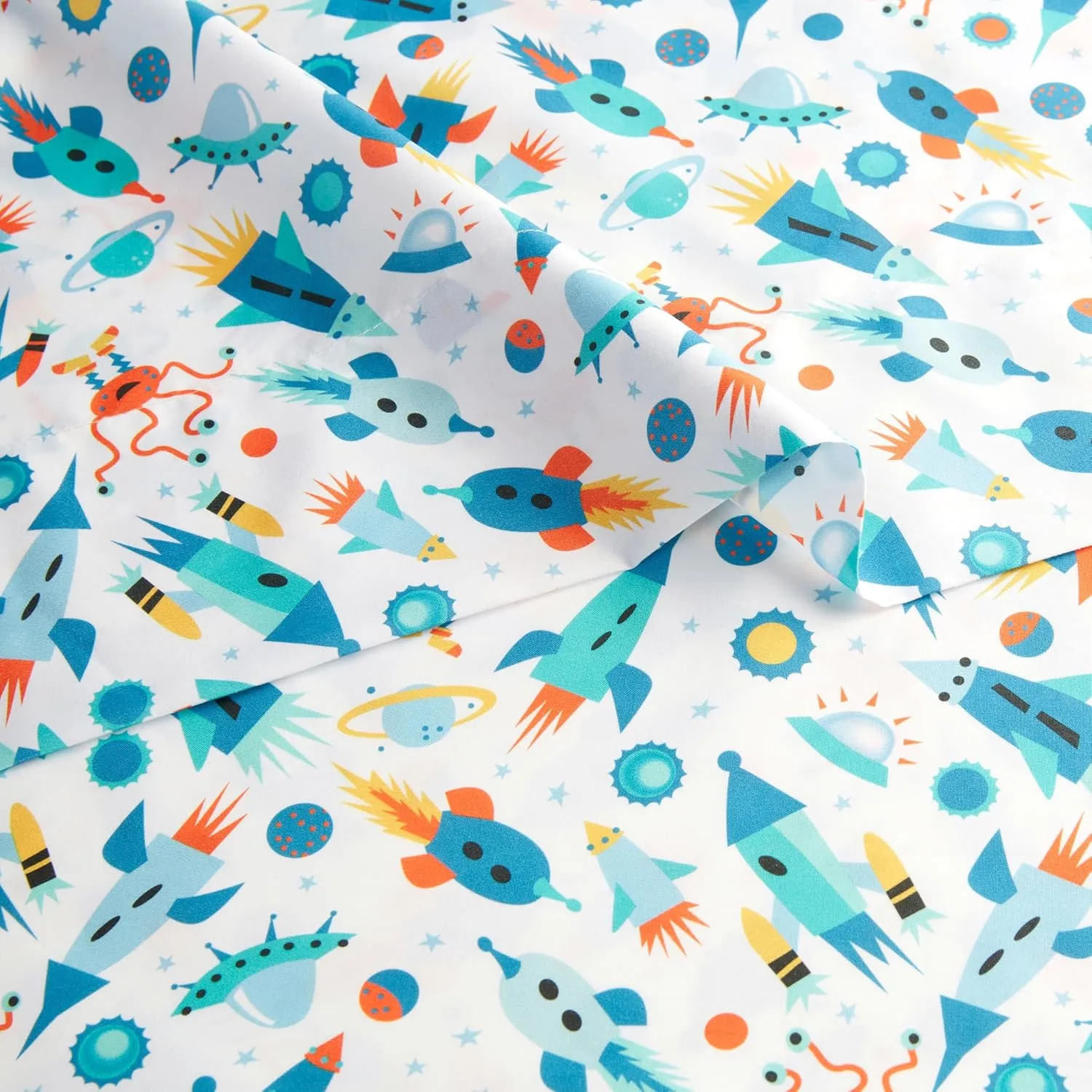 Amazon Basics Microfiber Kids' Sheet Set with Pillowcase, 4 Piece, Full, Cosmic Adventure