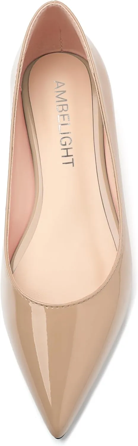 AMBELIGHT Comfy Flats for Women Pointed Toe Slip On Pumps Business Dress Shoe