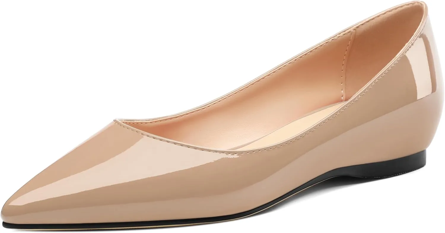 AMBELIGHT Comfy Flats for Women Pointed Toe Slip On Pumps Business Dress Shoe