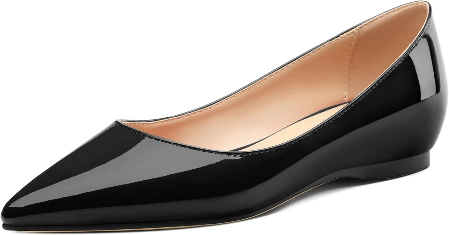 AMBELIGHT Comfy Flats for Women Pointed Toe Slip On Pumps Business Dress Shoe
