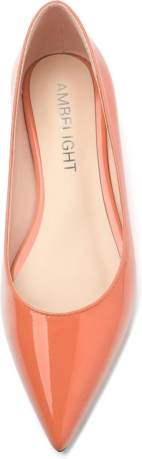 AMBELIGHT Comfy Flats for Women Pointed Toe Slip On Pumps Business Dress Shoe
