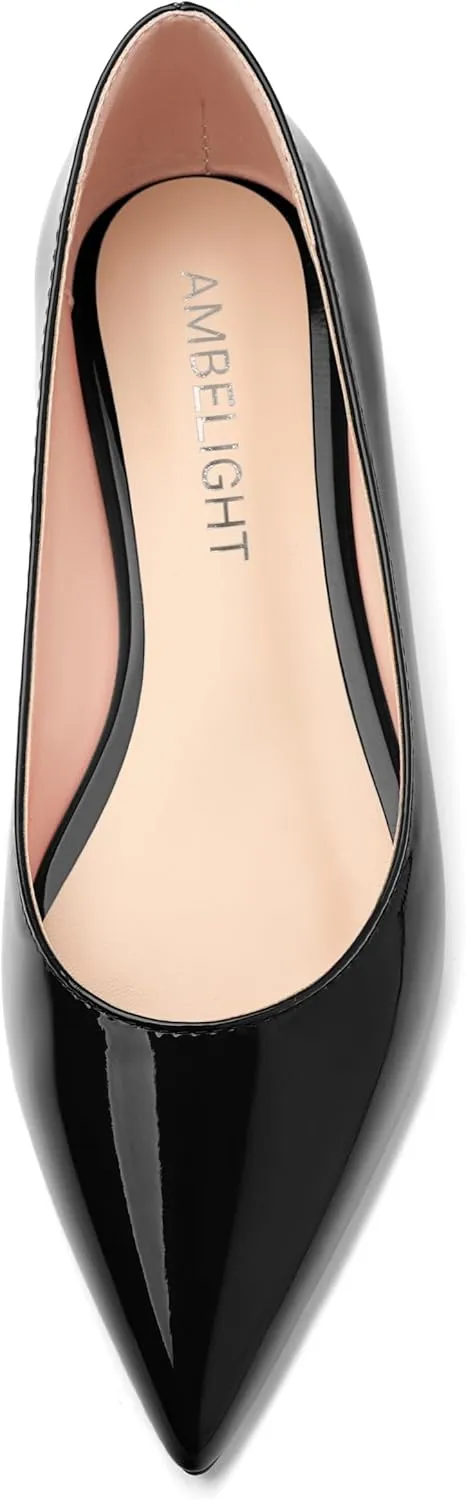 AMBELIGHT Comfy Flats for Women Pointed Toe Slip On Pumps Business Dress Shoe