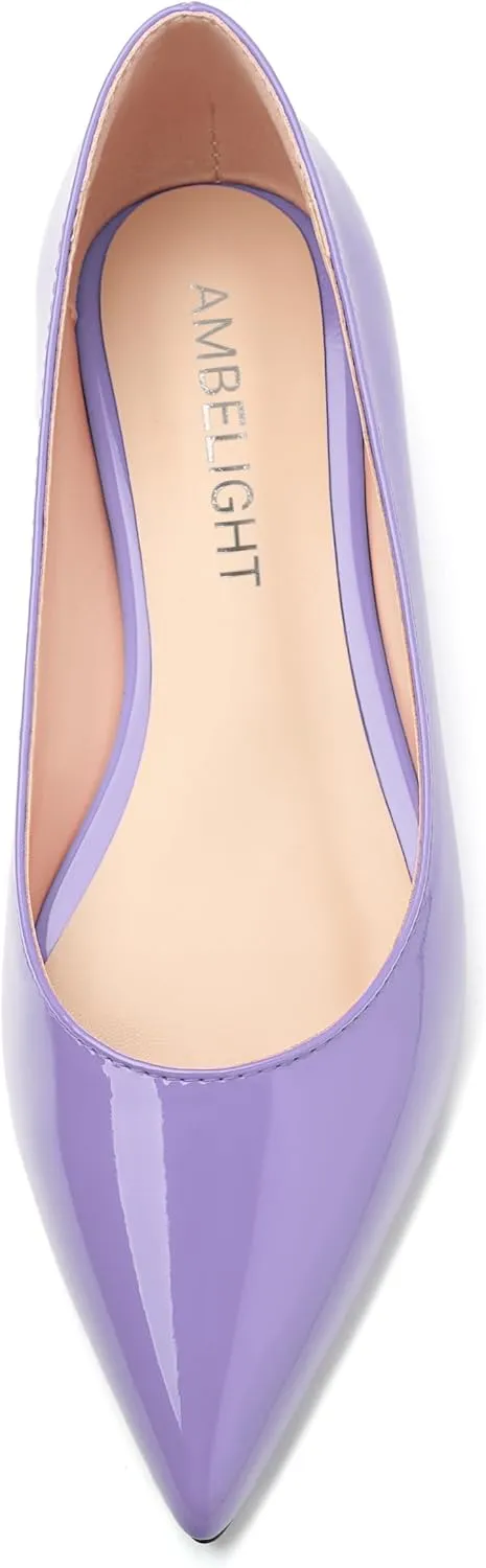 AMBELIGHT Comfy Flats for Women Pointed Toe Slip On Pumps Business Dress Shoe