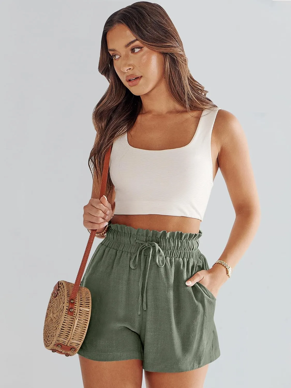 ANRABESS Linen Shorts for Women Summer Casual Wide Leg Loose High Waist Drawstring Dressy Beach Shorts 2025 Comfy Clothes