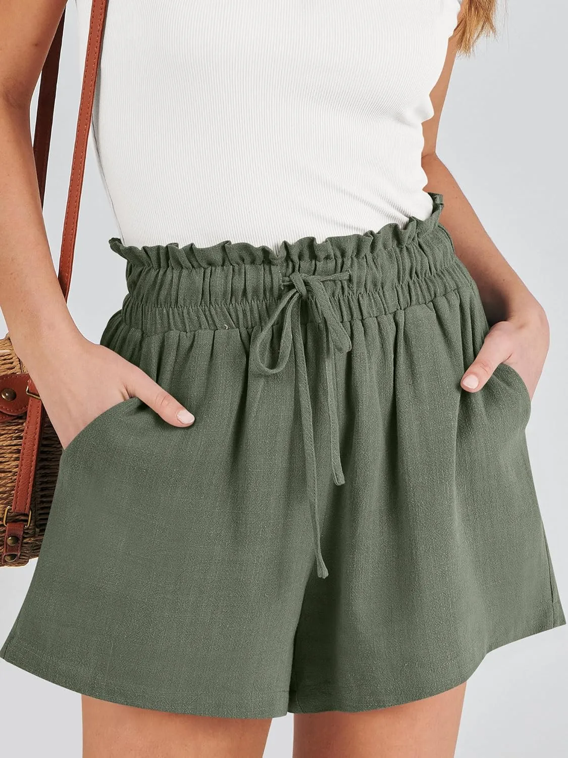 ANRABESS Linen Shorts for Women Summer Casual Wide Leg Loose High Waist Drawstring Dressy Beach Shorts 2025 Comfy Clothes