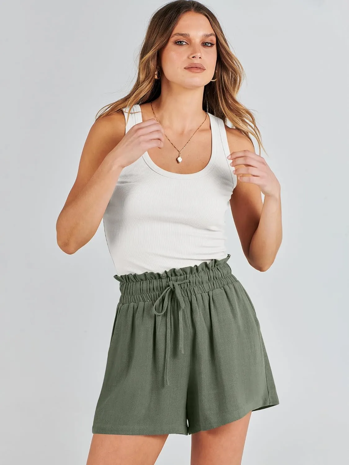 ANRABESS Linen Shorts for Women Summer Casual Wide Leg Loose High Waist Drawstring Dressy Beach Shorts 2025 Comfy Clothes