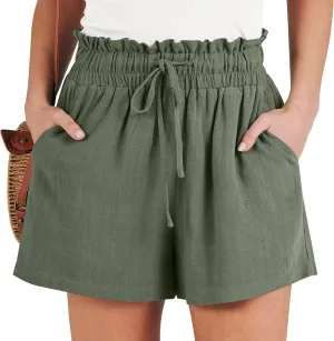 ANRABESS Linen Shorts for Women Summer Casual Wide Leg Loose High Waist Drawstring Dressy Beach Shorts 2025 Comfy Clothes