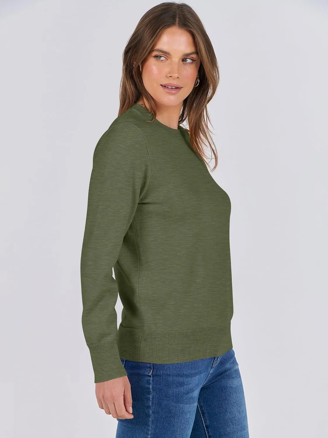 ANRABESS Women's Long Sleeve Crewneck Classic 2025 Fall Soft Loose Fit Basic Pullover Sweaters Top