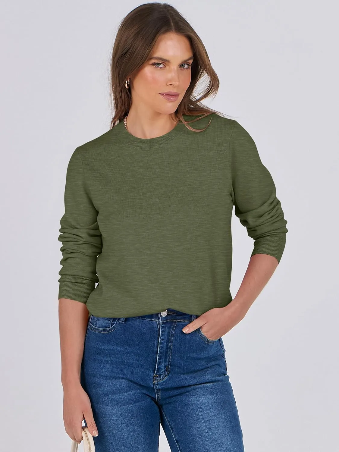 ANRABESS Women's Long Sleeve Crewneck Classic 2025 Fall Soft Loose Fit Basic Pullover Sweaters Top
