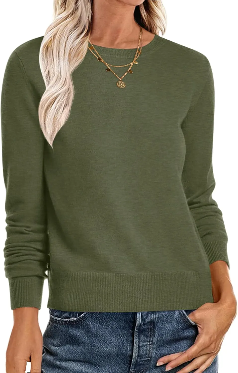 ANRABESS Women's Long Sleeve Crewneck Classic 2025 Fall Soft Loose Fit Basic Pullover Sweaters Top