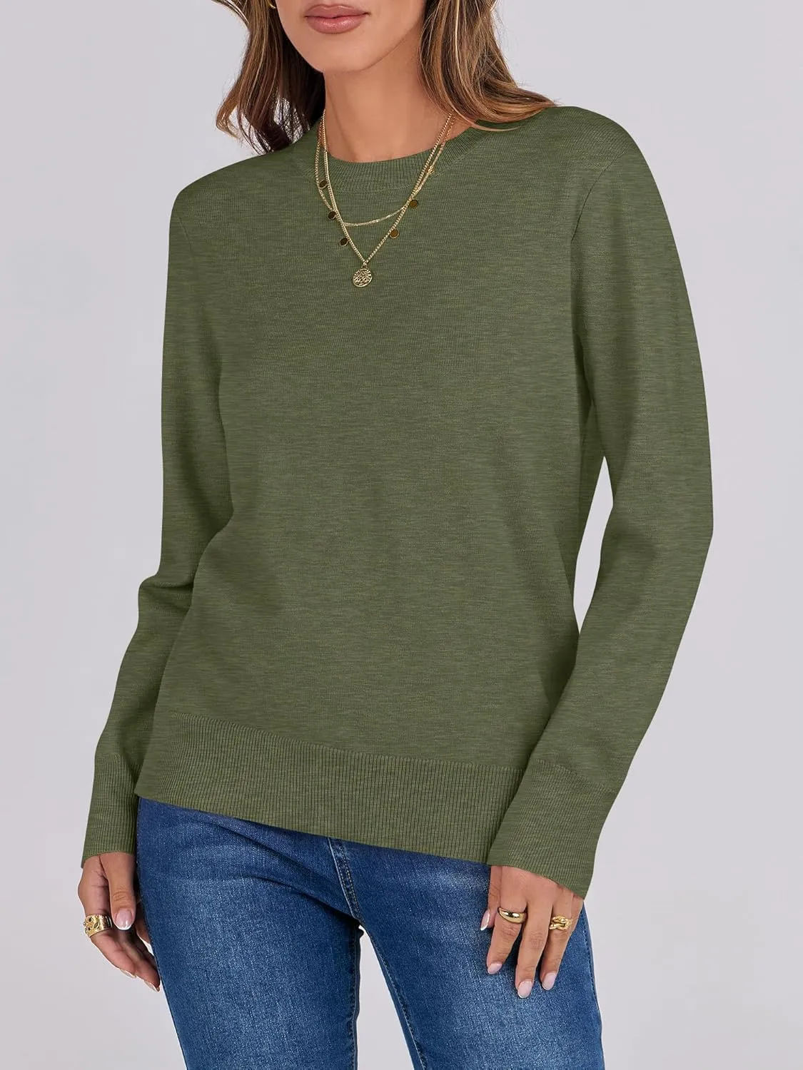 ANRABESS Women's Long Sleeve Crewneck Classic 2025 Fall Soft Loose Fit Basic Pullover Sweaters Top